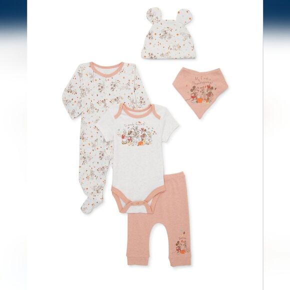 Mickey Mouse Thanksgiving Baby Boy and Girl Unisex Layette Gift Set, 5-Piece 0-3 - Picture 1 of 6